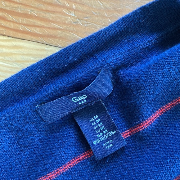 Gap 100% Cotton Navy Striped Cardigan Sweater Medium - Picture 4 of 5